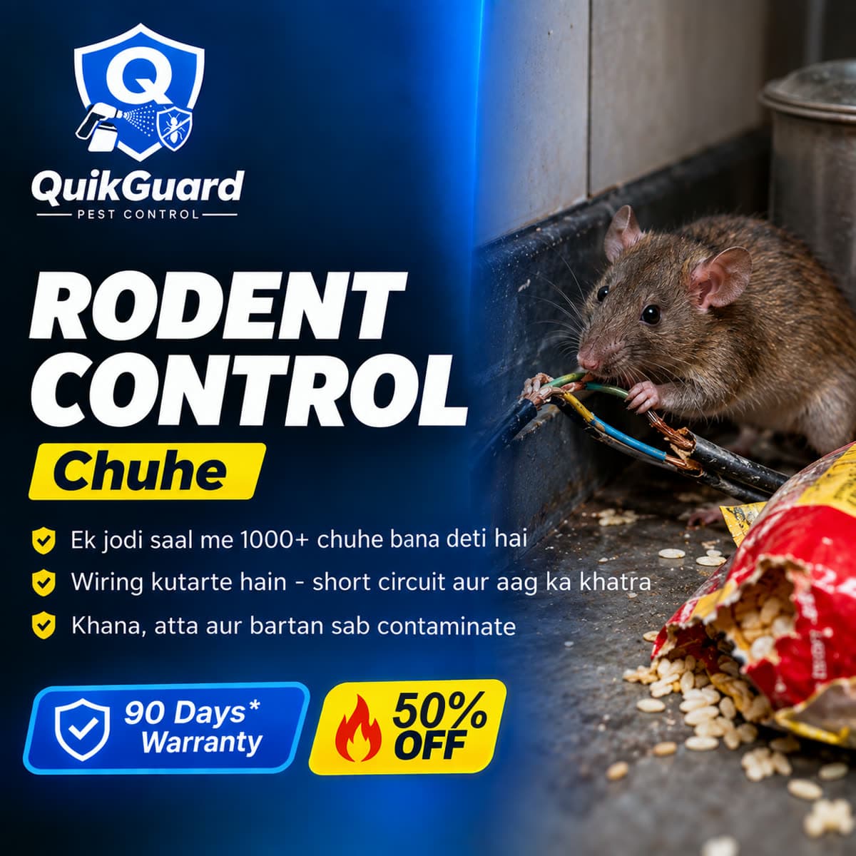 Chuha wiring kutarta hua — QuikGuard rodent control Delhi NCR